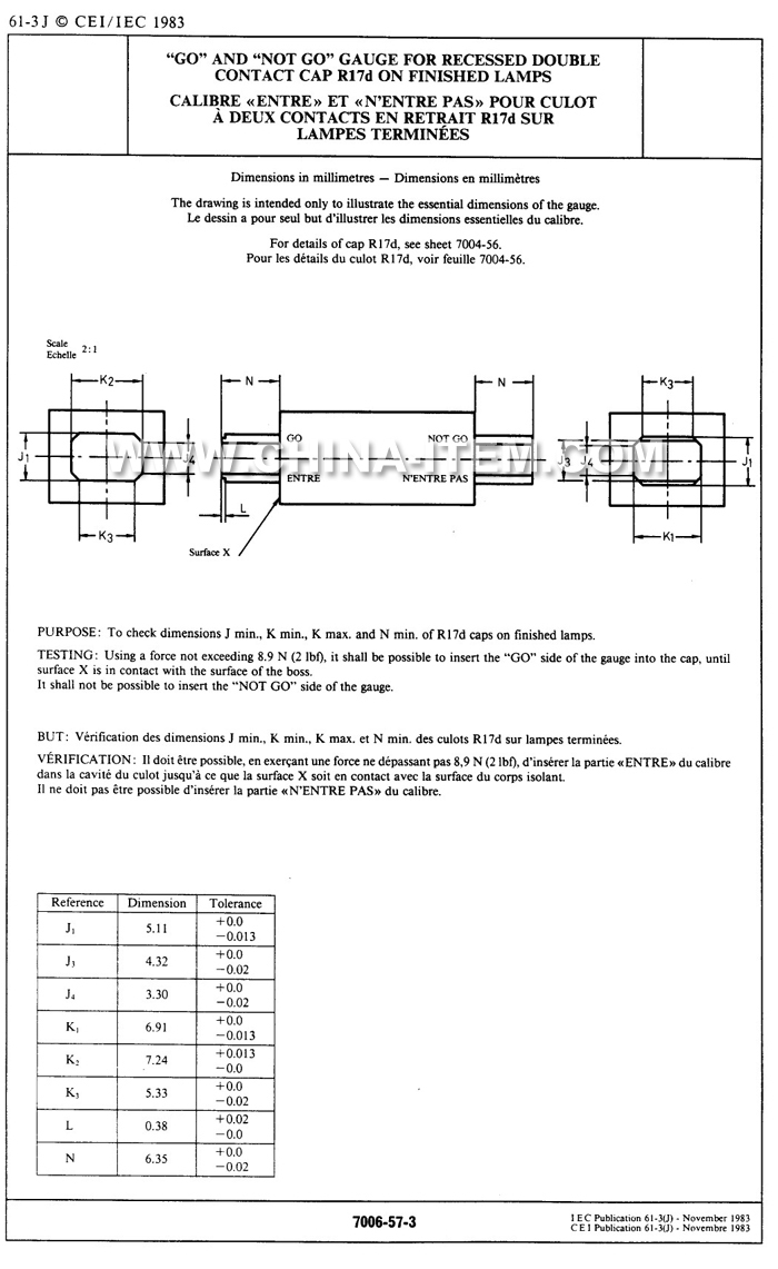 Go and No Go Gauge for Recessed Double Contact Cap R17d on Finished Lamps