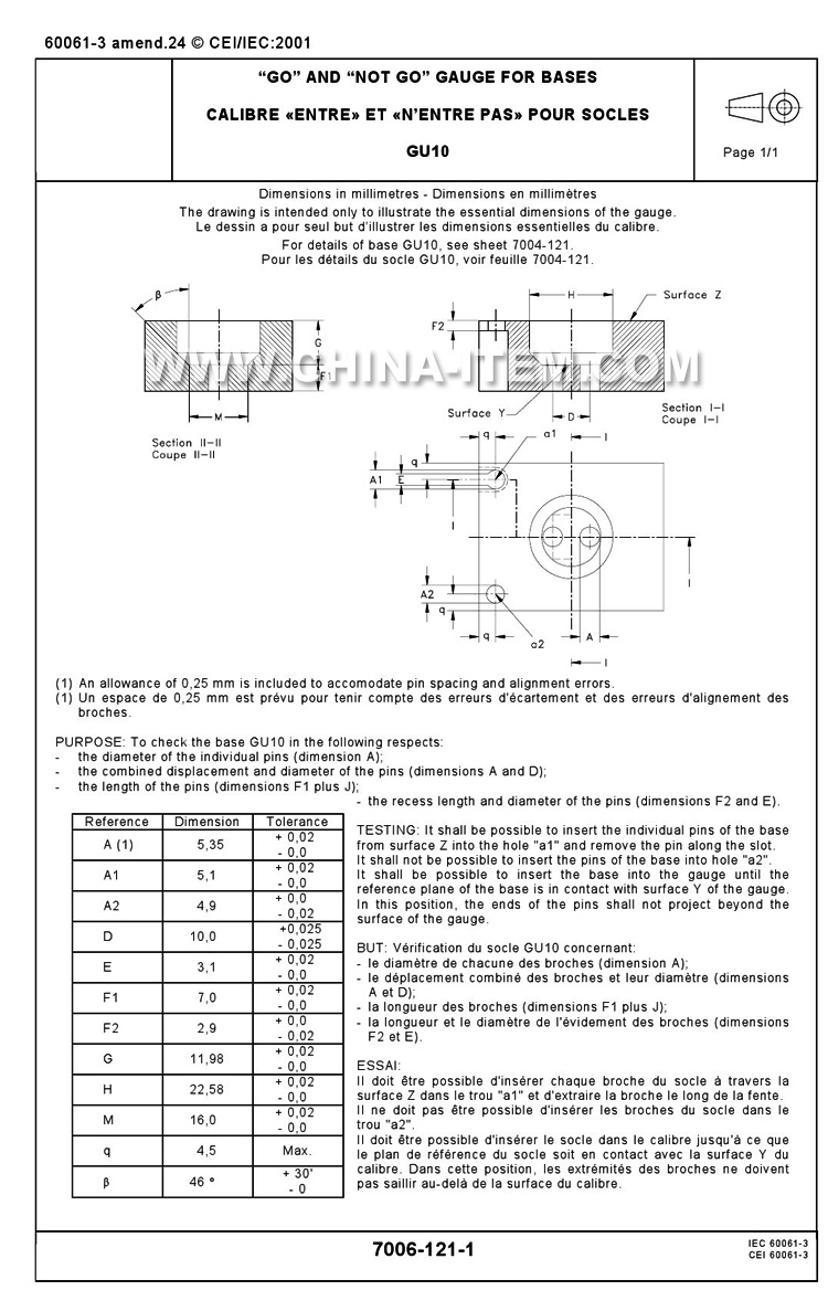 Go No Go Gauge for bases GU10